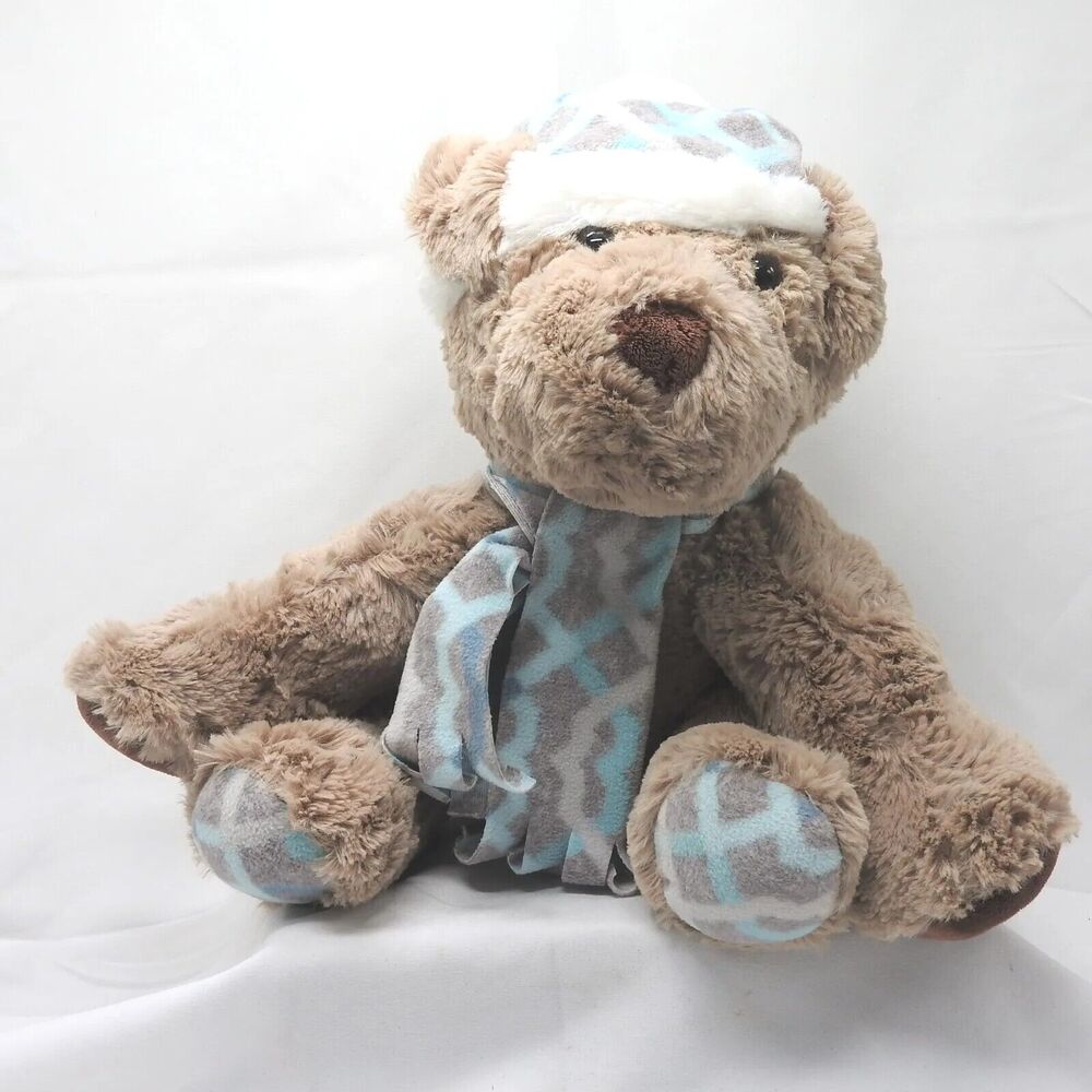 GENTLE TREASURES Winter Gray Plush Puppy Dog Beanie Hat Scarf Stuffed Animal